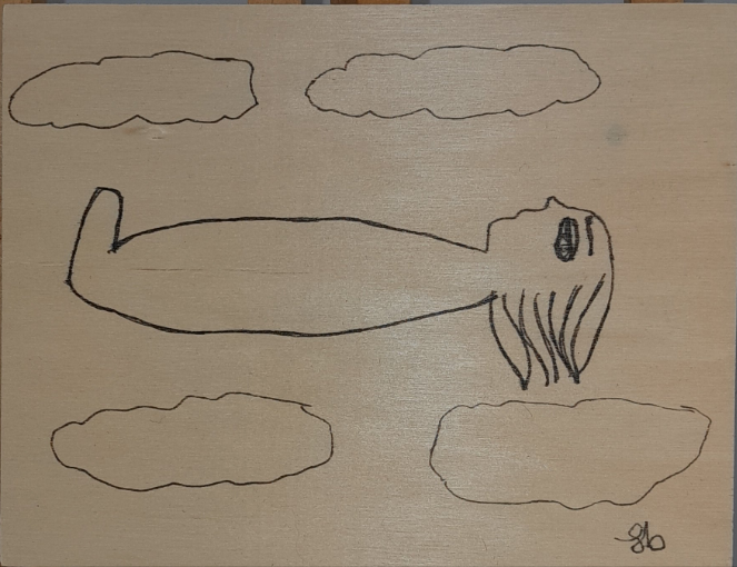 Drawing on wood canva
