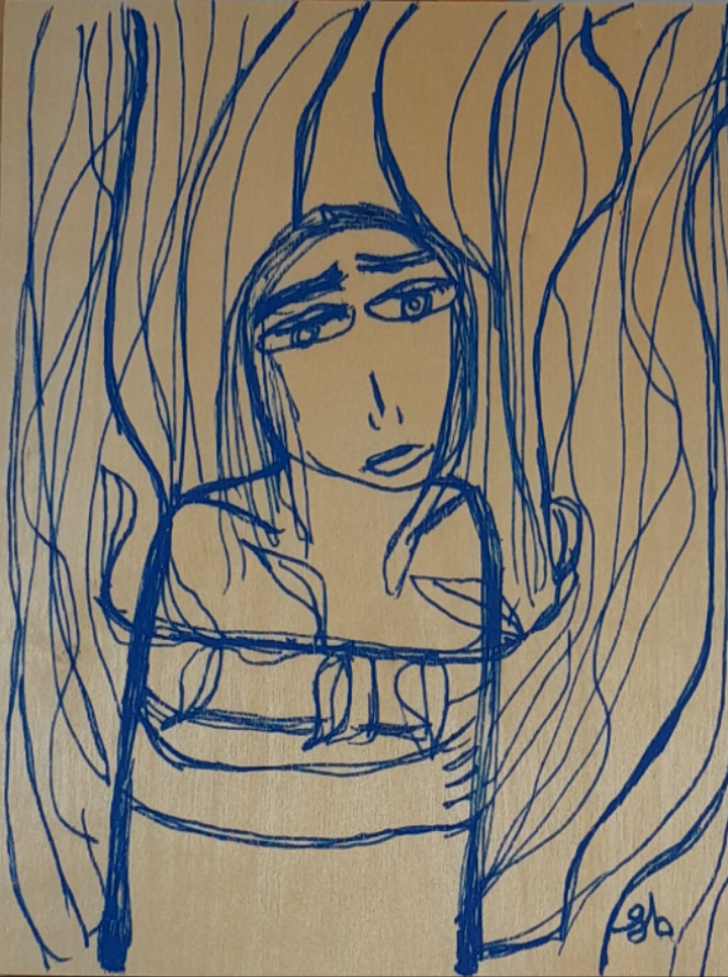 Drawing on wood canva